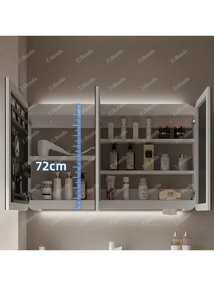 Smart Bathroom Mirror Cabinet Wall-mounted Defogging Mirror Cabinet with Light Stylish and Simple Home Furniture