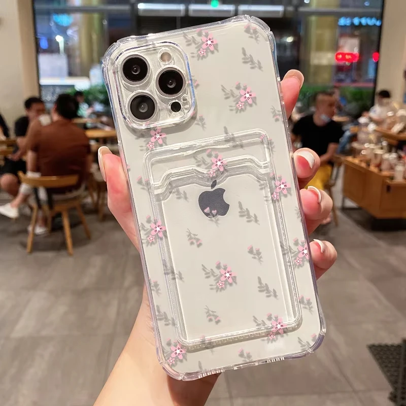 Aesthetic Flower Transparent Soft Card Holder Phone Case