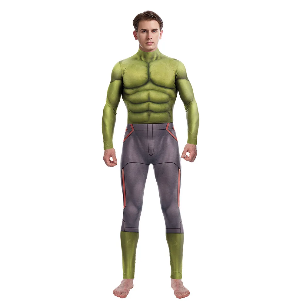 FCCEXIO Cosplay Halloween Bodysuits Green Muscle 3D Print Long Sleeve Women Clothing Sexy Skinny Elastic Jumpsuit Muscle Outfit