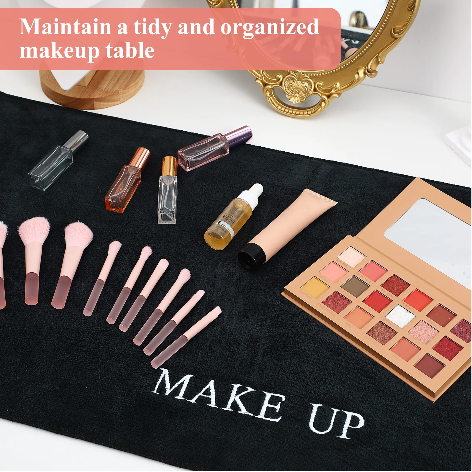 Black Makeup Mat For Desk MultiFunctional Vanity Mat Bedroom Vanity Tabletop Vanity Mat Dressing Table Mat Vanity Desk ganizer 3