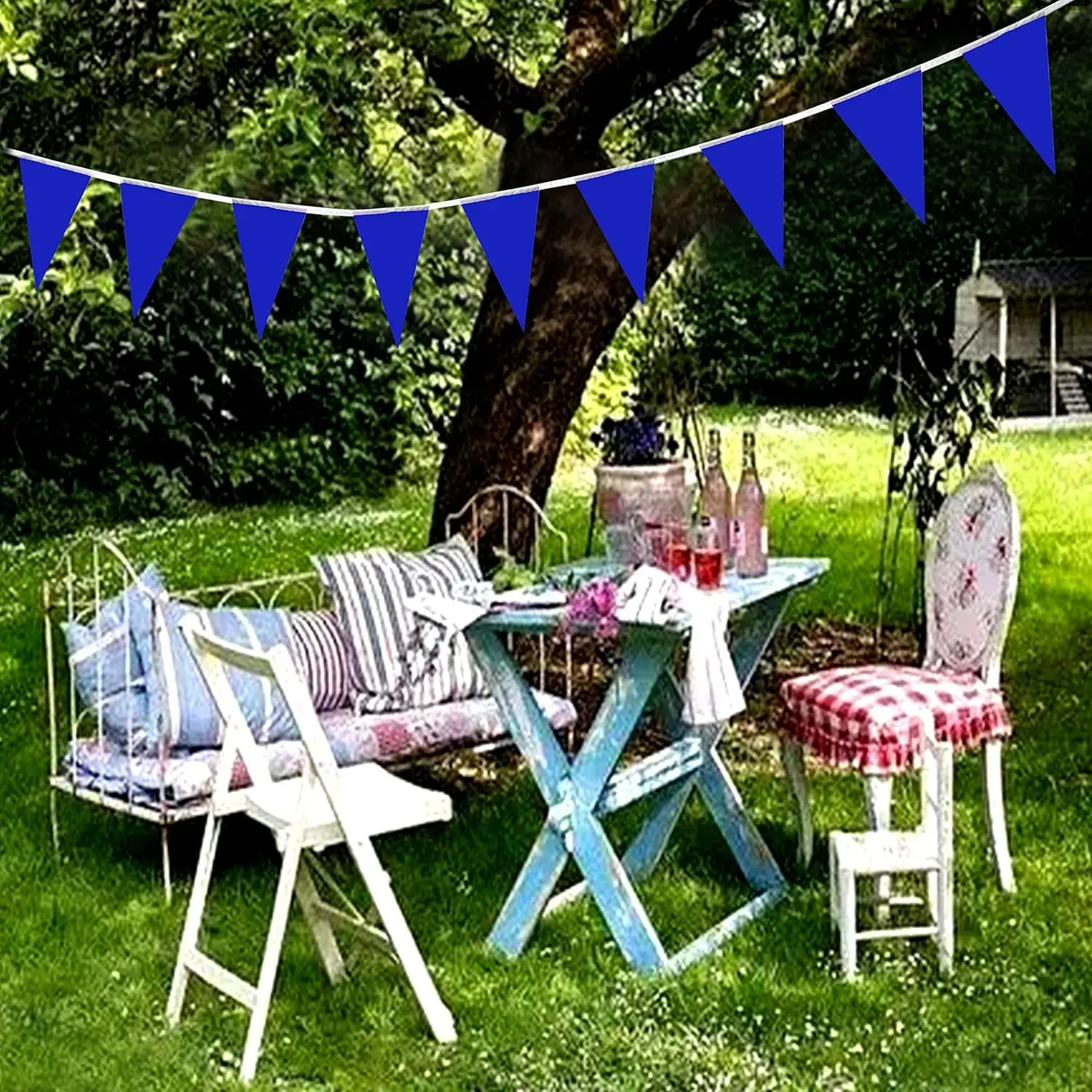 Elegant Navy Blue Bunting Garland - 10m/33Ft Pennant Banner for Celebrations and Events