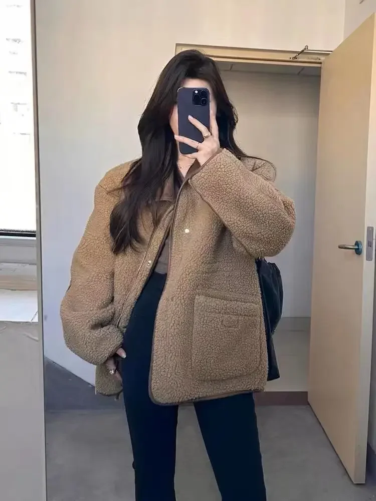 High Quality Vintage Motorcycle Suit 2023 Autumn/Winter New Korean Vintage Lamb Suede Jacket Women's Trend  Jackets for Women