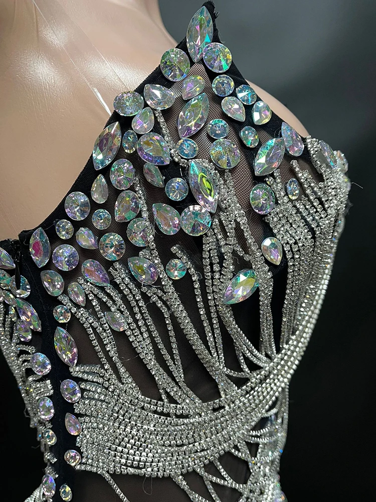 Bling Bling Laser Diamond Fringe Dress Sexy Spaghetti Straps Birthday Party Dress Robe De Soiree Summer Night Out Club Costume