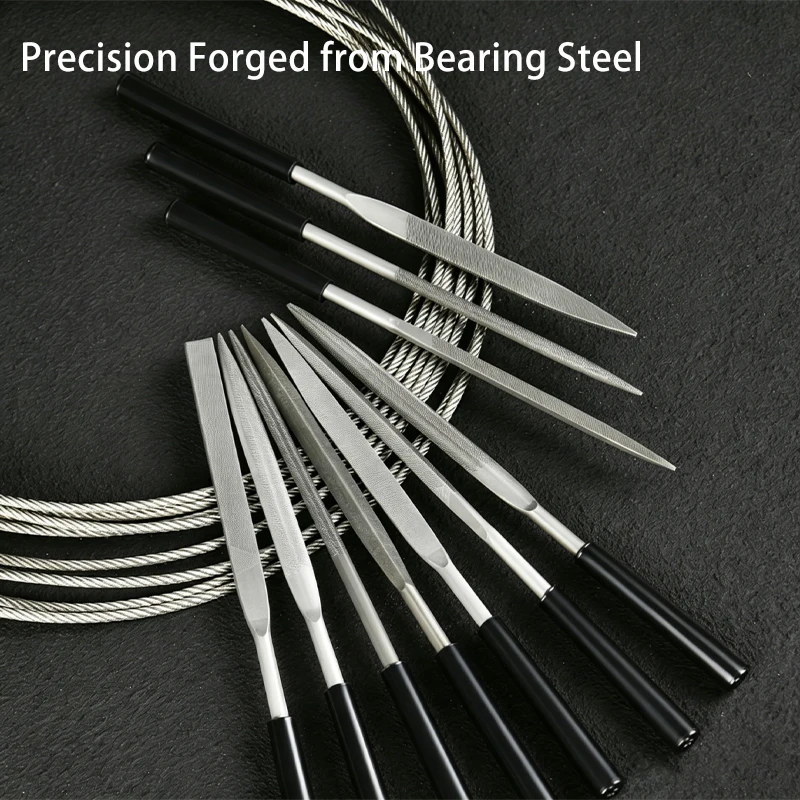 10Pcs 바늘 모양 줄기 세트 3x140mm 미니 쉐이핑 파일 금속 목재 보석 연마 도구용 다양한 평면 원형 사각형 삼각형