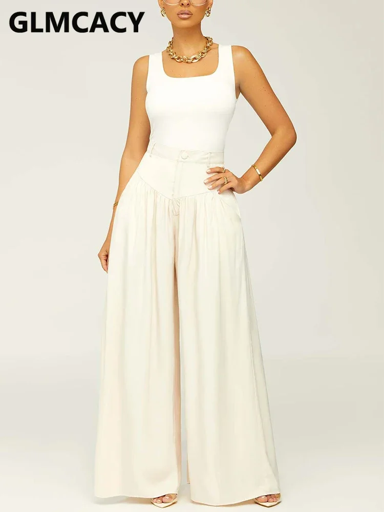 

Women High Waist Wide Leg Pants Casual Patchwork Pants Trousers