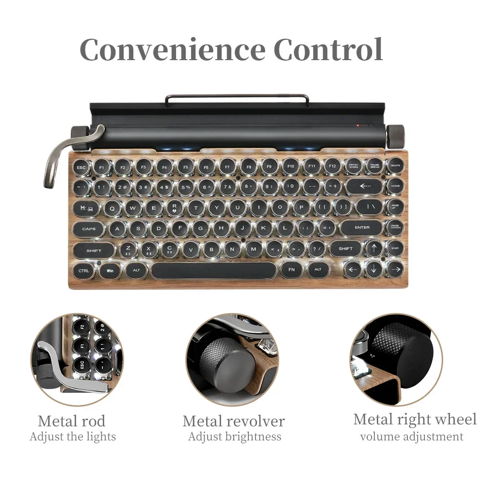 

Dot Retro Typewriter Mechanical Keyboard Punk Keycap Mobile Phone Tablet Mac Bluetooth Real Mechanical Keyboard Cross-Border