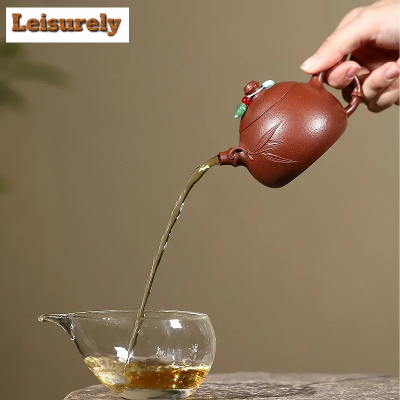 140ml Handmade Yixing Purple Clay Teapot Handmade Bamboo Joint Wen Dan Pot Raw Ore Downhill Mud Kettle Chinese Zisha Teaset Gift