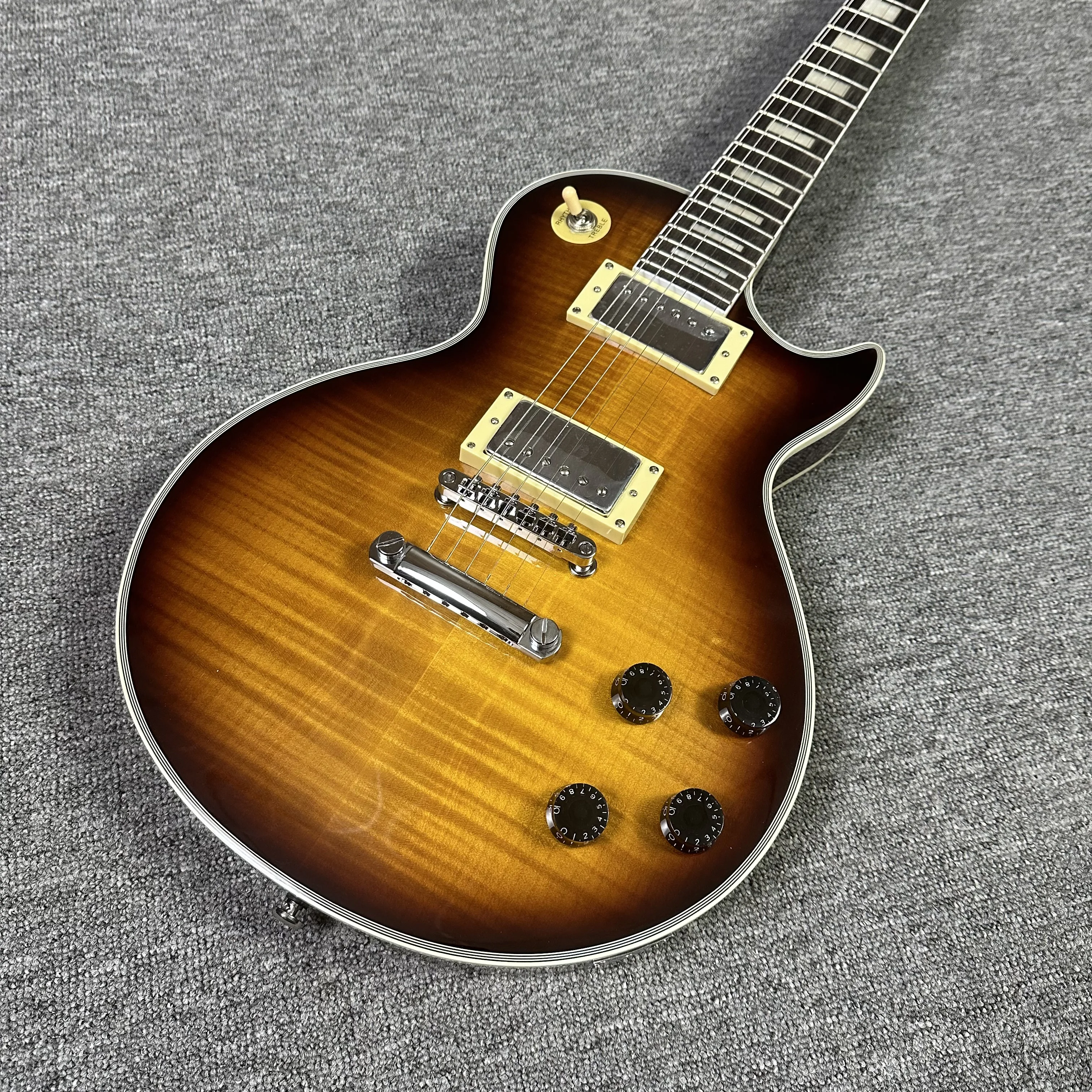 High quality LP electric guitar, Brown sunburst Color,flamed maple top,in stock