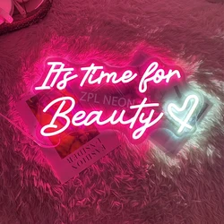 It's Time For Beauty Neon Light Sign Hair Beauty Salon Makeup Room Decor Bedroom Wall Art LED Neon Sign For Dress Room Boutique
