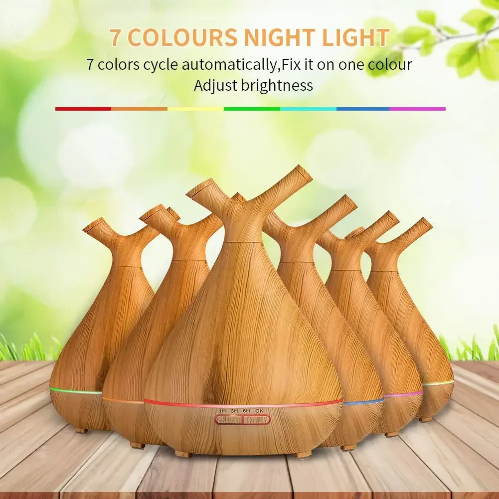 아로마테라피 디퓨저 400ml 초음파 분무기 오일 조용한 아로마 가습기 방 사무실용 향수 다채로운 7 LED 조명