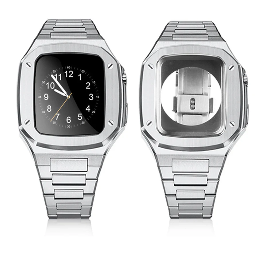 

Metal Band for Apple Watch Band 7 6 SE 5 4 44mm 45mm Stainless Steel Metal Bracelet for IWatch Strap with Case Cover