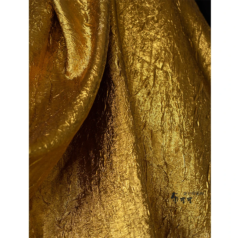 Golden Reflective Pleated Texture Dress Skirt Stage Art Background Clothing Designer Sewing Fabric
