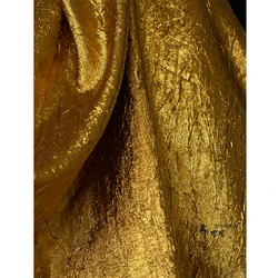 Golden Reflective Pleated Texture Dress Skirt Stage Art Background Clothing Designer Sewing Fabric