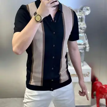 Abbigliamento da uomo Camicia a maniche corte premium Estate Nuova vestibilità slim Business Casual Color Block Moda Top versatile