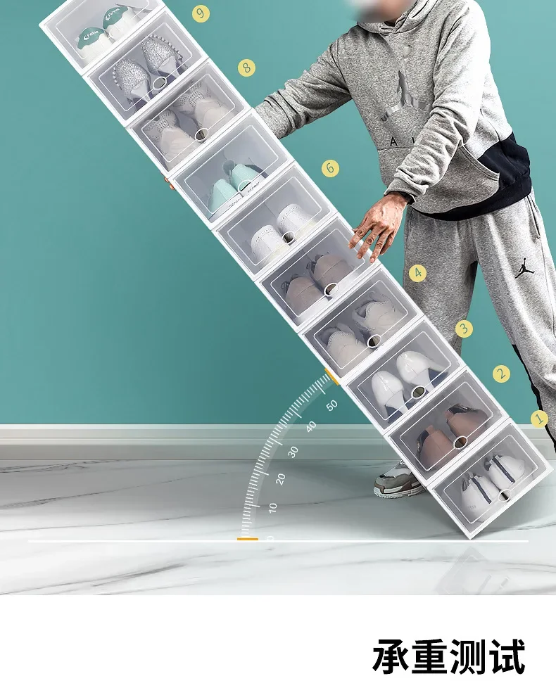Description Picture 5 of itemClear Shoes Cabinet Portable Folding Plastic Shoes Case Stackable Combined Shoes Storage Box Organizer Dustproof Drawer Case