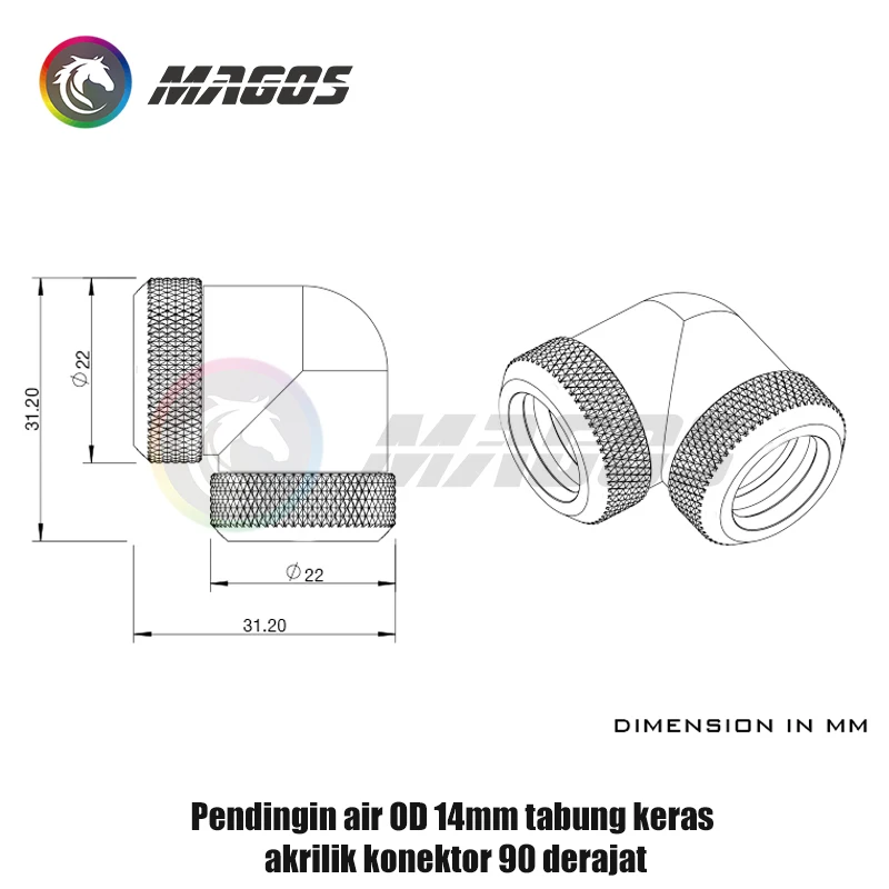 Computer Wasser kühlung Hartrohr verschraubung 90 ° rechtwinkliger Stecker für od14mm pmma petg Metallrohr Hand kompression verbindung