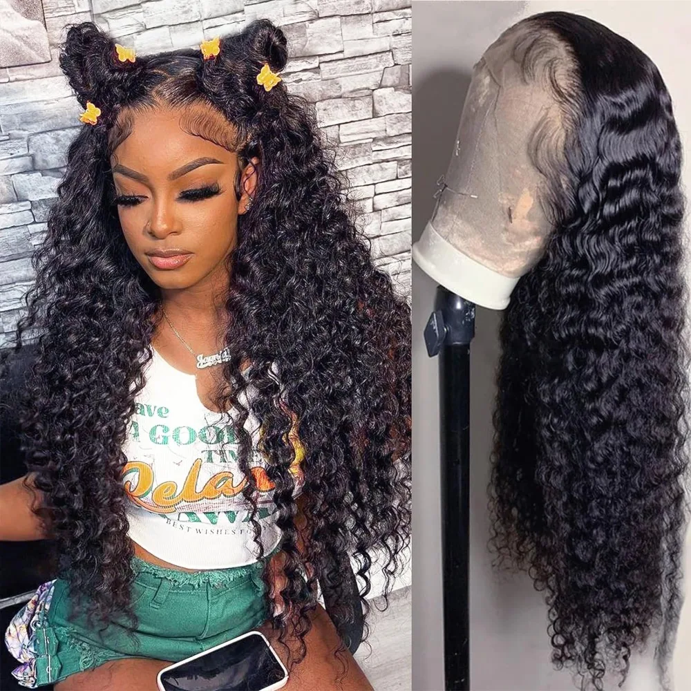 

13x4 Deep Wave Lace Front Wigs 22 Inch Pre Plucked Curly 150 Density Frontal Wig for Women Glueless Wigs with Natural Hairline