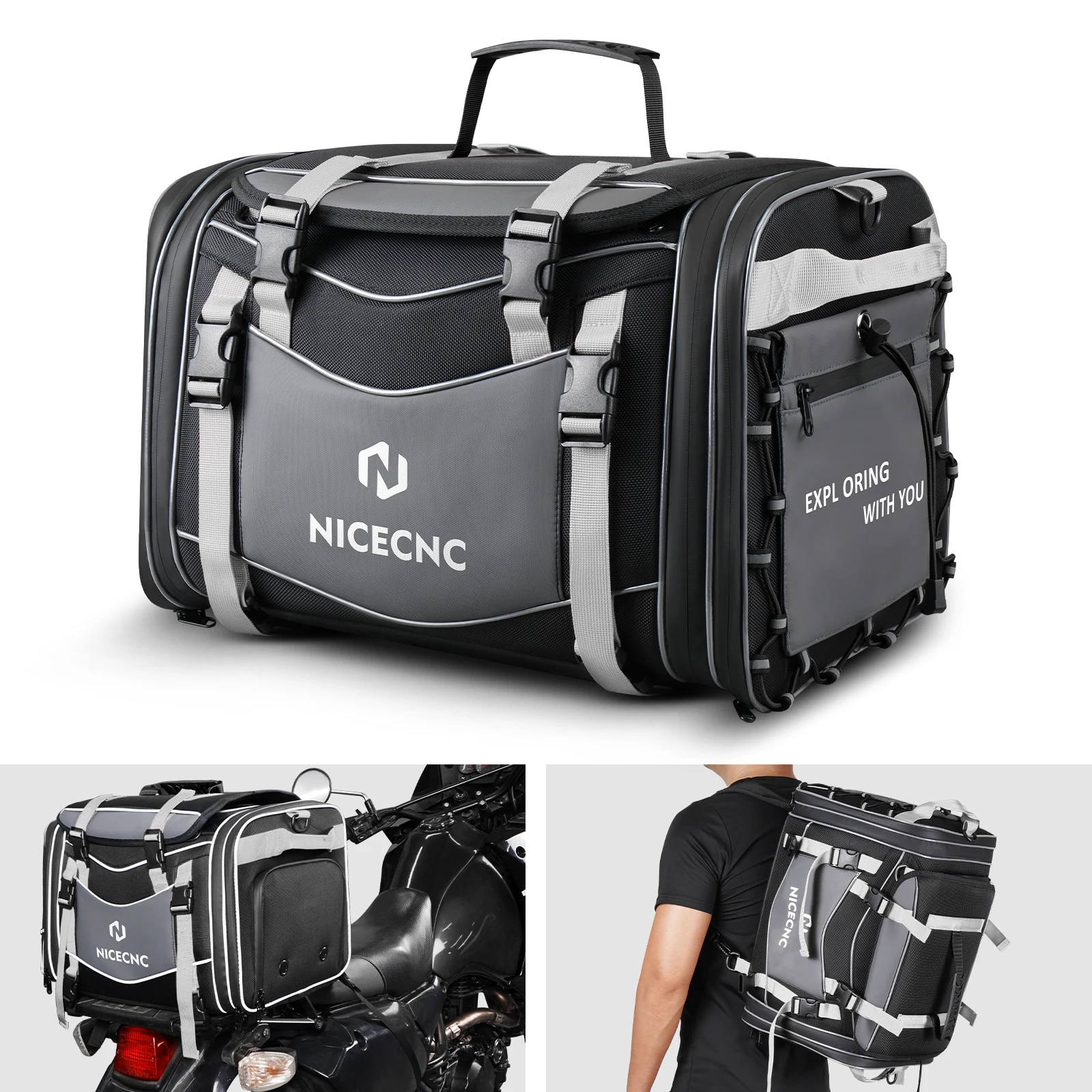 NICECNC Motorcycle Tail Bag - 15L Expandable Waterproof Rear Seat Storage