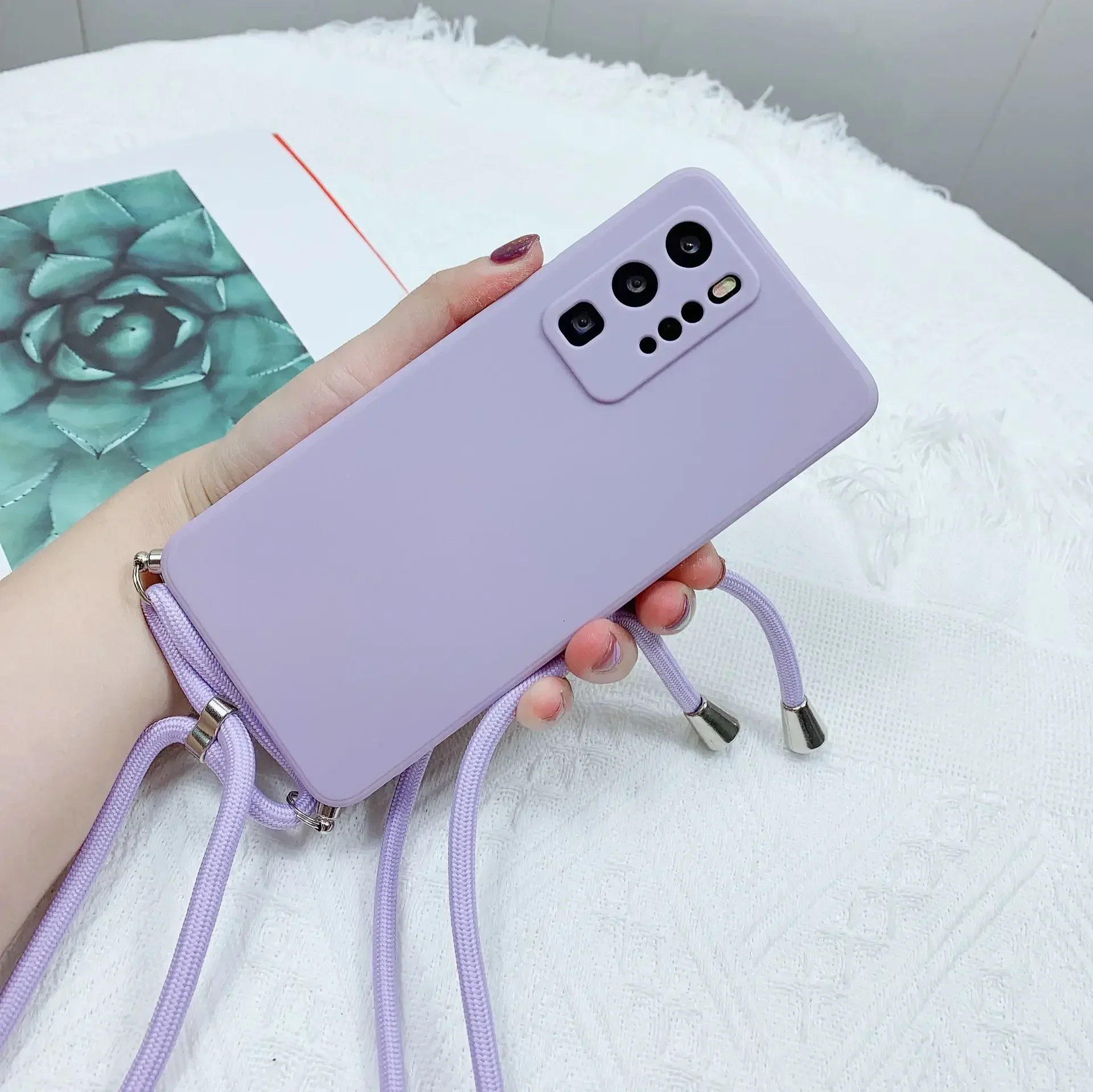 Crossbody Lanyard Silicone Phone Case with Strap - Shockproof Soft TPU Cover