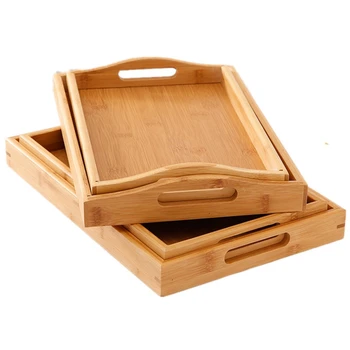 Vassoio da tè rettangolare in legno di bambù Vassoio in legno massello Vassoi per tazze da tè Vassoio con manico Vassoio portaoggetti in legno per piatti da pranzo dell'hotel 1