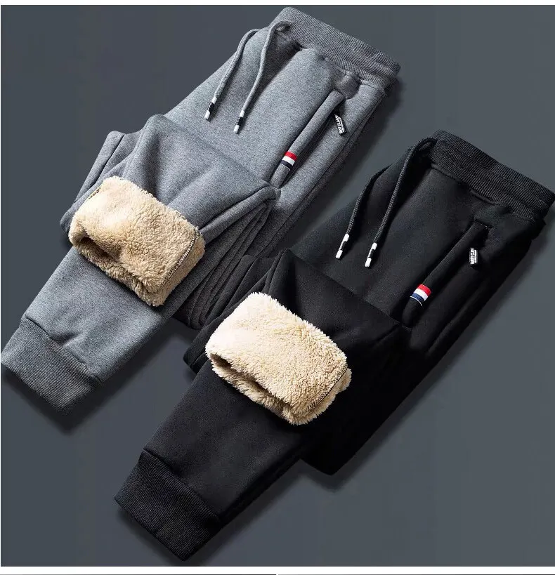 black khakis Lamb Down Sweatpants Men Baggy Cotton Thick Warm Casual Pants Drawstring Sportswear Winter Fashion Oversized 8XL Male Trousers casual dress pants