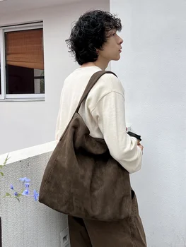 Retro Suede Leather Hobo Bag Unisex Lazy Style Handbag Hong Kong Style Single Shoulder Bag Soft Canvas Casual Magnetic Buckle...