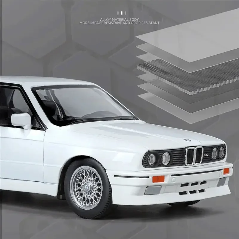 1:24 1988 BMW M3 E30 Alloy Sports Car Model Diecasts Metal Classic Car Model High Simulation Sound and Light Childrens Toys Gift 2