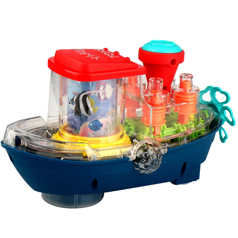 Electric Transparent Gear Ship Toy With Music Light Universal Driving Educational Toys for Kids Children's Birthday Gifts