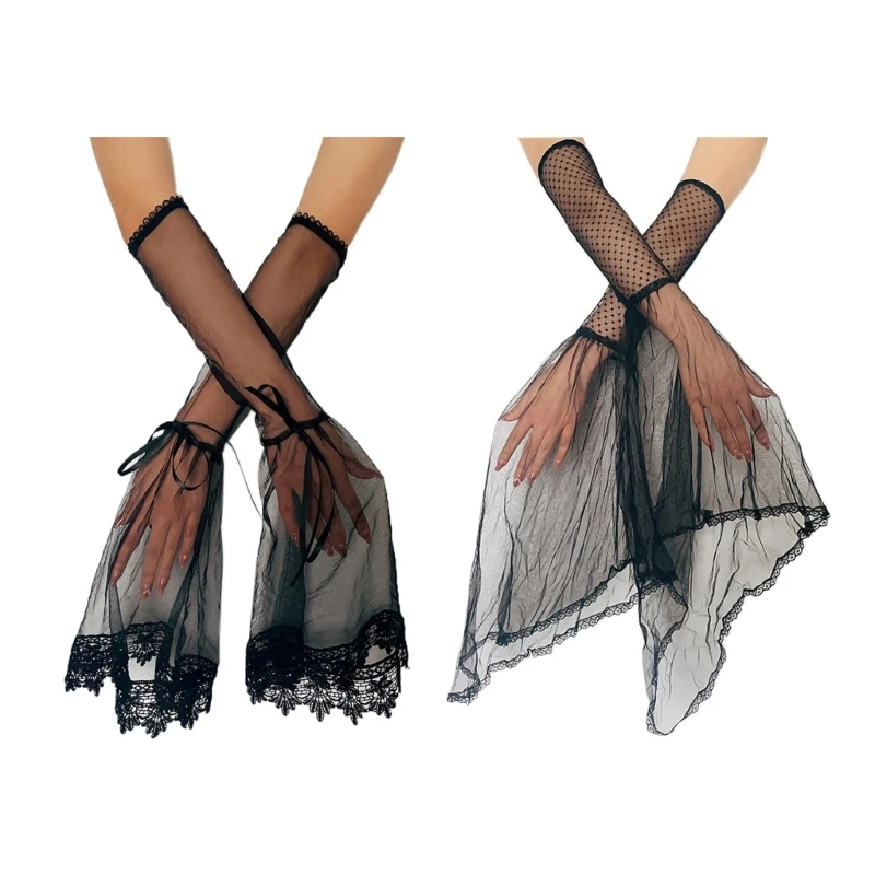 

L93F Lace Bowknot Gloves Female Decorative Cuff Sleeves Flapper Costume Accessories