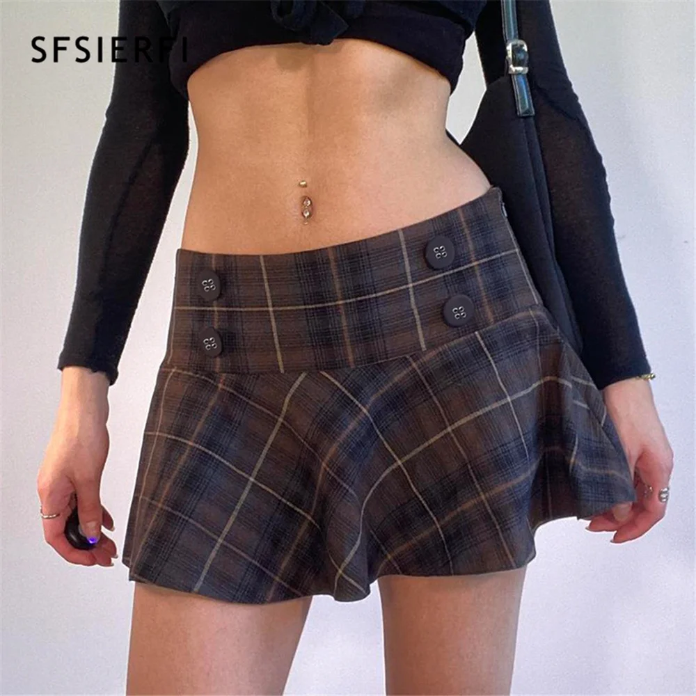 

SFSIERFI Vintage Check Pleated Skirt Women Streetwear High Waist Mini Skirts Korean Fashion School Uniform Harajuku Short Skirt