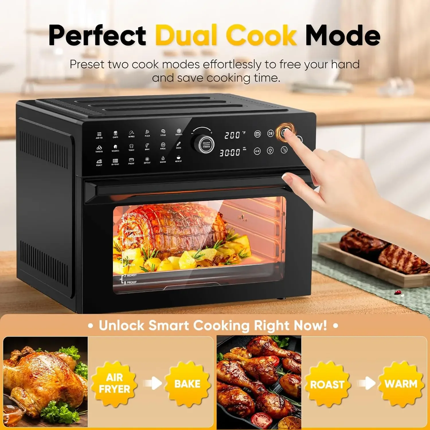 Extra Large Air Fryer, Toaster Oven Air Fryer Combo, 360°Hot Air Circulation for Healthier Food, Preset Dual Cook, 13 5