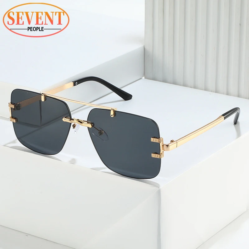 

Oversized Rimless Square Sunglasses Men 2023 Luxury Brand Designer Fashion Frameless Sun Glasses For Women Metal Punk Sunglass