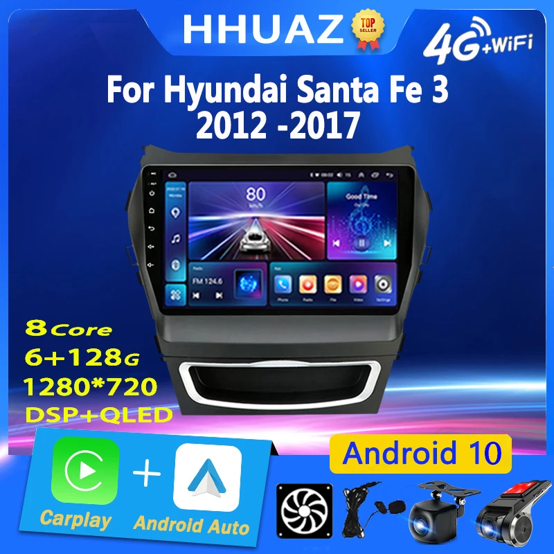 

Android Auto Car Radio Carplay for Hyundai Santa Fe 3 Grand IX45 2012 - 2017 Stereo Multimedia Video Player Navigation GPS 2 Din