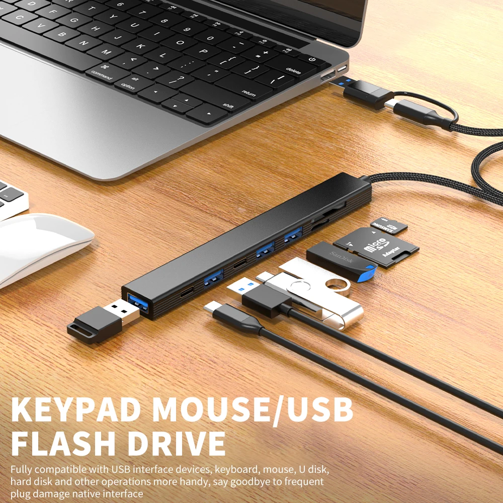 7 in 1 USB HUB Type C Multiport Adapter USB Splitter to USB3.0 HUB For MacBook Pro Air Dell Lenovo Aluminium Docking Station