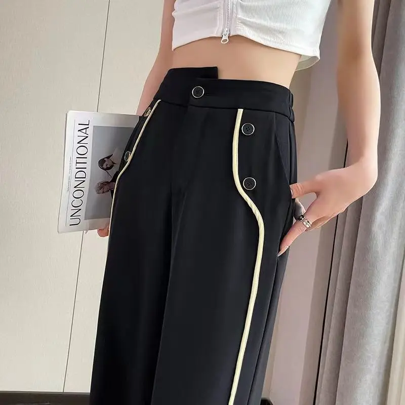 Elegant Fashion Harajuku Slim Fit Female Clothes Loose All Match Casual Pants Thin Style Pockets Straight Leg Wide Leg Pants