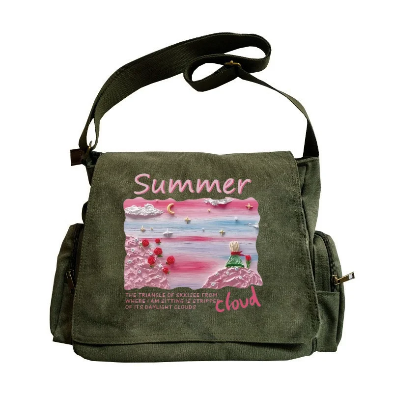 Classic Ladies Crossbody Bag Fashion Retro Printing Satchel Creative Oil Painting Landscape Large Capacity Shoulder Bag