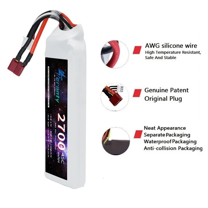 Description Picture 3 of item2700mAh 2S 7.4V 45C Lipo Battery For RC FPV Drone Quadcopter Helicopter Airplane Racing Car RC Racer XT60 Connector With T Plug