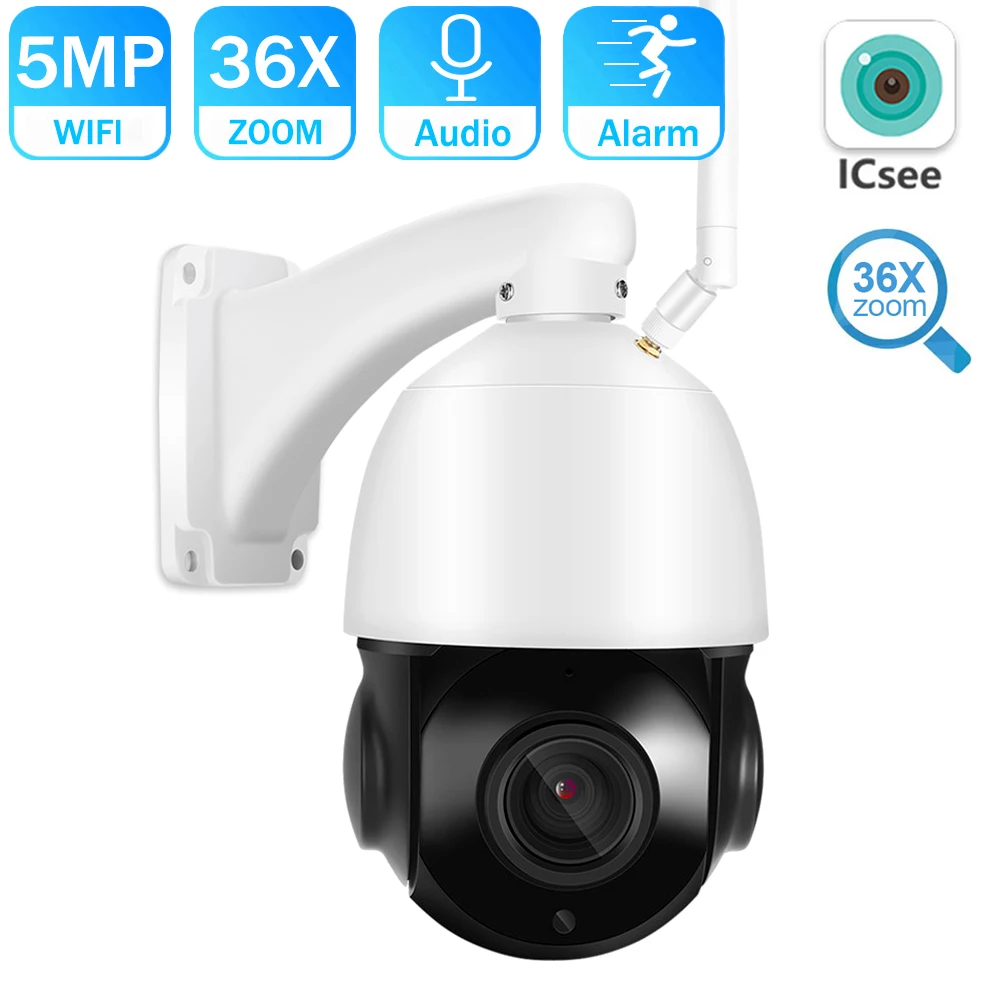 

5MP HD 36X Zoom WiFi IP Camera Max 100M H.265 Auto Tracking Face Detection Outdoor PTZ Speed Dome Camera ONVIF P2P CCTV ICSEE