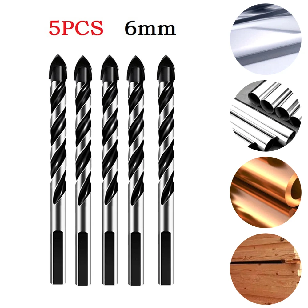 5PCS 6mm Triangular Drill Bits Set Carbide Hole Drill Bit For Porcelain Concrete Glass Metal Ceramic Wood Plastic Hole Drill