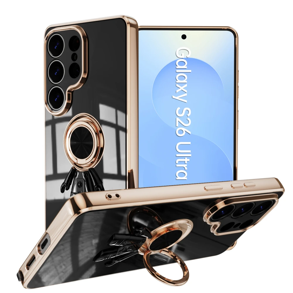 Electroplated 6D Astronaut Phone Case with Magnetic Ring Holder and Shockproof Design
