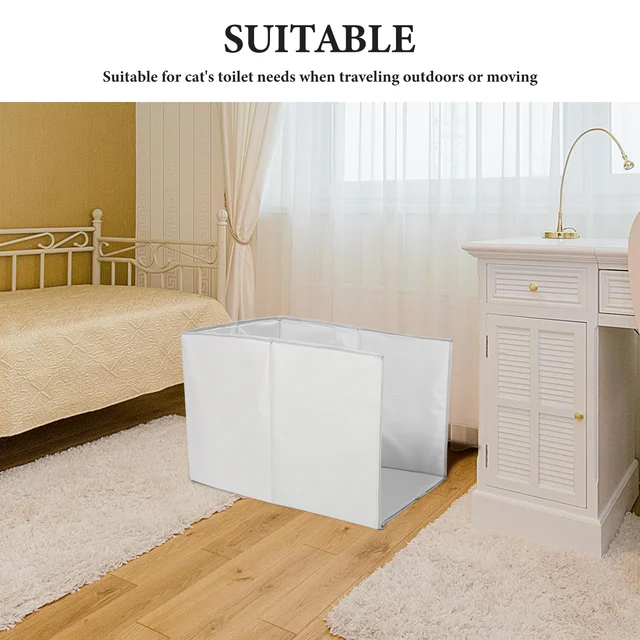 Cat Litter Box Shield Foldable 24.37x16.9 Waterproof Three-Sided Pee Guard Litter Box Enclosure Splash Mat Portable Plastic Pee 6