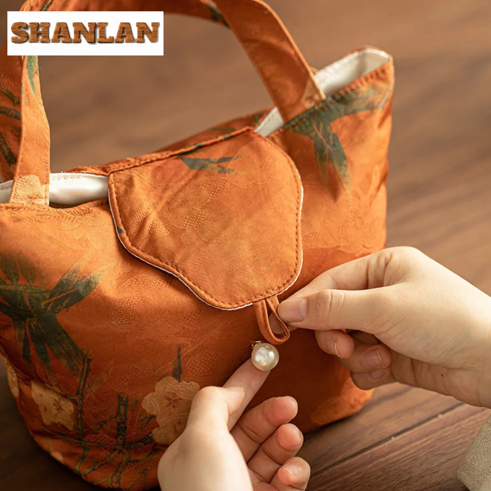 Handmade Fragrant Cloud Gauze Tea Bag Aesthetic Bamboo Flower Handbag Retro Tea Cozy For Teapot Travel Set Bag Crafts
