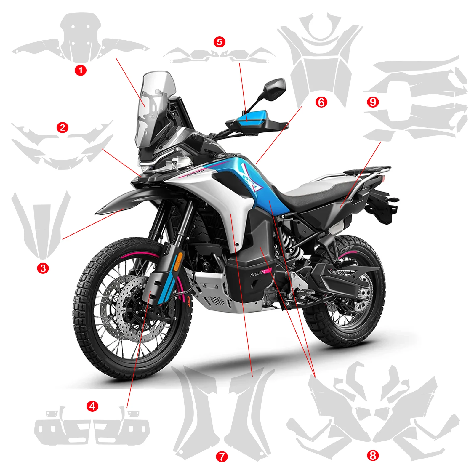 CFMOTO 800MT-X 2024-2025 PPF 오토바이 투명 미끄럼 방지 자가 복구 보호 필름 자외선 차단 페인트 보호 필름