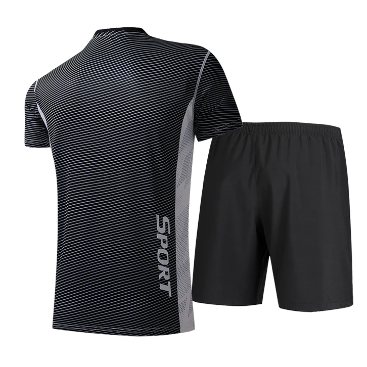 Summer Men's Set New Trendy Printed Ice Silk Quick Drying Round Neck T-shirt+casual Elastic Shorts Two-piece Men's Running Set