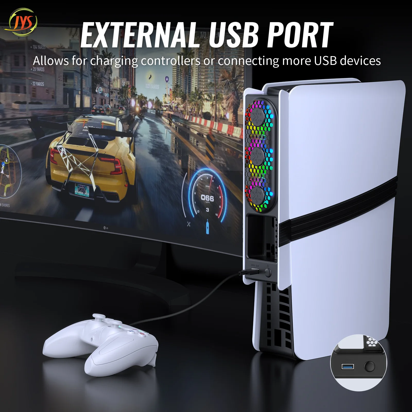 JYS-P5228 For PS5 Pro/Slim Universal Cooling Fan Smart Temperature Control Rear Fan with RGB Lights