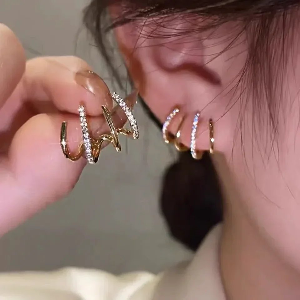

Korean Earing Claw Ear Hook Clip Earrings for Women Four-Prong Setting CZ Gold Color Ear Earrings Fashion Jewelry Gift