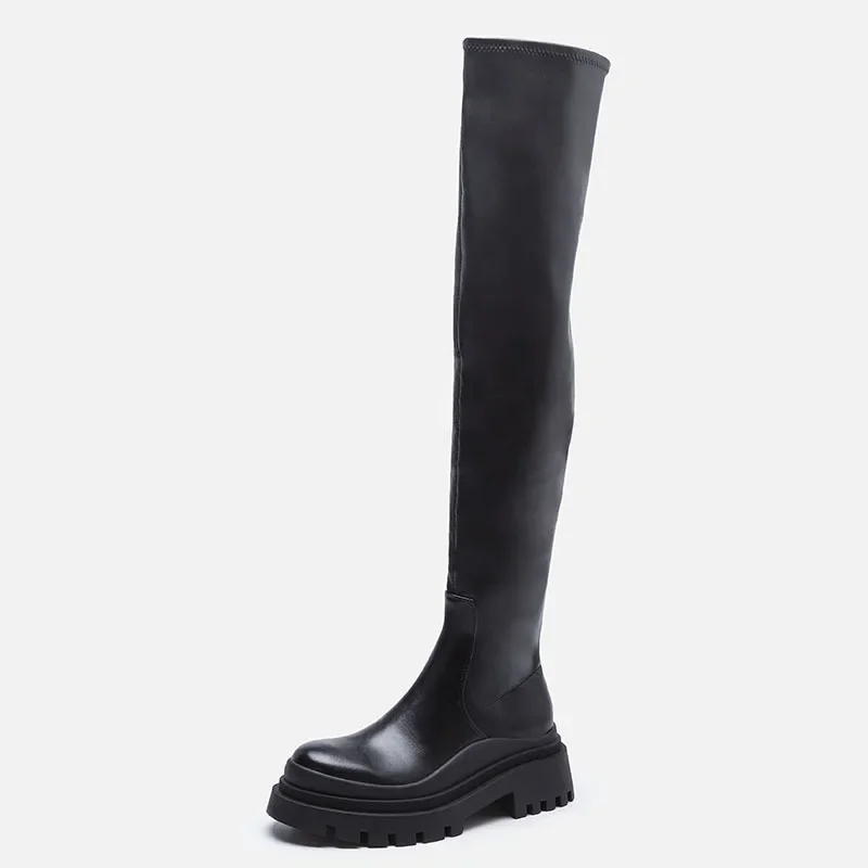 

Women Over-the-knee Botas Black Platform Rider Boots Plus Size 42