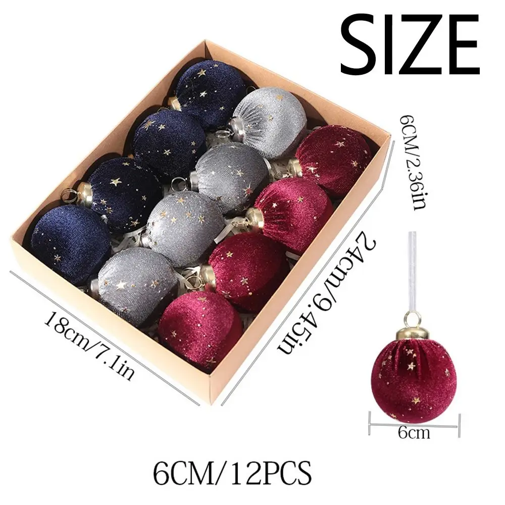 12Pcs/set Creative Velvet Christmas ball Ornaments 6cm Shatterproof Xmas Tree Hanging Pendants Elegant Shiny
