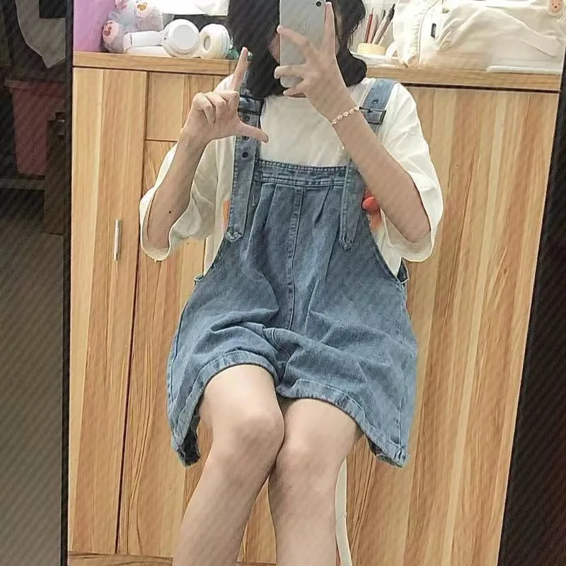 2023 New Summer Fashion Simple Age Reducing High Waist Loose Casual Small Sweetheart Small Fresh Women's Strap Wide Leg Jeans