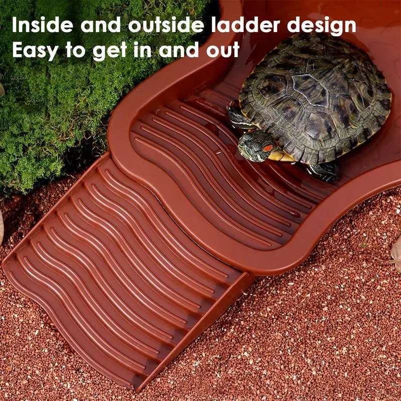 Turtle Bathing Pool Tortoise Water Dish With Ladder Turtle Pool Landscape Fish Tank Decoration For Gecko Bearded Dragon
